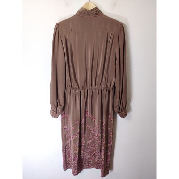 Francesca of Damon For Starington 1980's Vintage Tan Silk Button Shirt Dress 12 - Picture 6 of 10